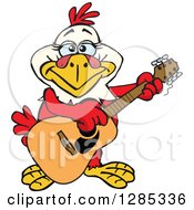 Poster, Art Print Of Cartoon Happy Hen Playing An Acoustic Guitar