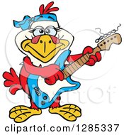 Poster, Art Print Of Cartoon Happy Hen Playing An Electric Guitar