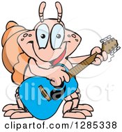 Cartoon Happy Hermit Crab Playing An Acoustic Guitar