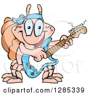 Poster, Art Print Of Cartoon Happy Hermit Crab Playing An Electric Guitar