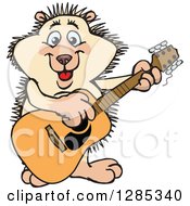 Clipart Of A Cartoon Happy Hedgehog Playing An Acoustic Guitar Royalty Free Vector Illustration