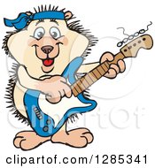 Poster, Art Print Of Cartoon Happy Hedgehog Playing An Electric Guitar