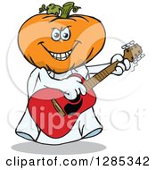 Poster, Art Print Of Cartoon Jackolantern Ghost Playing An Acoustic Guitar