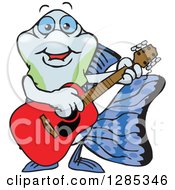 Cartoon Happy Guppy Fish Playing An Acoustic Guitar
