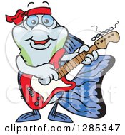 Poster, Art Print Of Cartoon Happy Guppy Fish Playing An Electric Guitar