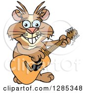 Cartoon Happy Guinea Pig Playing An Acoustic Guitar