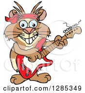 Clipart Of A Cartoon Happy Guinea Pig Playing An Electric Guitar Royalty Free Vector Illustration