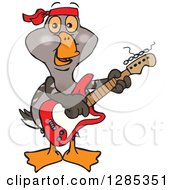 Poster, Art Print Of Cartoon Happy Goose Playing An Electric Guitar
