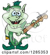 Clipart Of A Cartoon Goblin Playing An Electric Guitar Royalty Free Vector Illustration