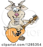 Poster, Art Print Of Cartoon Happy Goat Playing An Acoustic Guitar