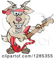 Clipart Of A Cartoon Happy Goat Playing An Electric Guitar Royalty Free Vector Illustration