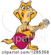 Poster, Art Print Of Cartoon Happy Goanna Lizard Playing An Acoustic Guitar