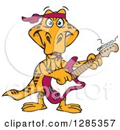 Poster, Art Print Of Cartoon Happy Goanna Lizard Playing An Electric Guitar