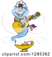 Clipart Of A Cartoon Happy Jinn Genie Playing An Acoustic Guitar Royalty Free Vector Illustration by Dennis Holmes Designs