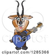 Poster, Art Print Of Cartoon Happy Gazelle Playing An Acoustic Guitar