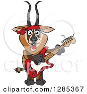 Poster, Art Print Of Cartoon Happy Gazelle Playing An Electric Guitar