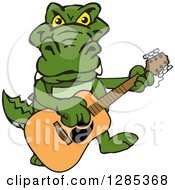 Poster, Art Print Of Cartoon Happy Alligator Playing An Acoustic Guitar
