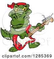 Poster, Art Print Of Cartoon Happy Alligator Playing An Electric Guitar