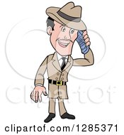 Poster, Art Print Of Cartoon Caucasian Male Detective Talking On A Cell Phone