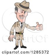 Poster, Art Print Of Cartoon Caucasian Male Detective Winking And Giving A Thumb Up