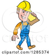 Poster, Art Print Of Cartoon Caucasian Male Craftsman Contractor Carrying A Sand Bag