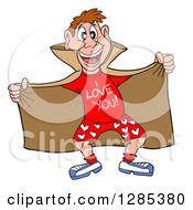 Poster, Art Print Of Cartoon Brunette Caucasian Male Love Flasher Showing A Shirt And Boxers
