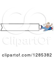 Poster, Art Print Of Cartoon Caucasian Male Pilot Waving And Flying An Aerial Plane Banner