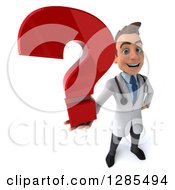 3d Young Brunette White Male Doctor Holding Up A Question Mark