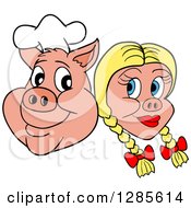Poster, Art Print Of Grinning Chef Pig Face And Blond Haired Girlfriend