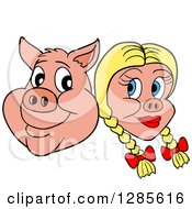 Cartoon Clipart Of A Happy Pig Face And Blond Haired Girlfriend Royalty Free Vector Illustration