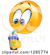 Poster, Art Print Of Yellow Smiley Face Emoticon Drinking A Fountain Soda Or Slushee
