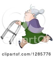 Poster, Art Print Of Caucasian Senior Granny Woman Running With A Walker