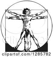 Clipart Of A Black And White Da Vinci Vitruvian Man Royalty Free Vector Illustration