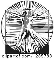 Clipart Of A Black And White Woodcut Da Vinci Vitruvian Goat Man Royalty Free Vector Illustration by xunantunich