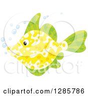 Clipart Of A Green And Yellow Marine Fish With Bubbles Royalty Free Vector Illustration