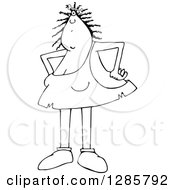 Clipart Of A Black And White Cavewoman Standing With Hands On Her Hips And A Bone In Her Hair Royalty Free Vector Illustration