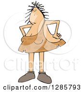 Clipart Of A Cavewoman Standing With Hands On Her Hips And A Bone In Her Hair Royalty Free Vector Illustration