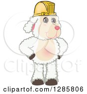 Happy Lamb Mascot Character Wearing A Hardhat