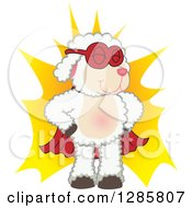 Poster, Art Print Of Super Hero Lamb Mascot Character Over A Burst