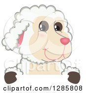 Happy Lamb Mascot Character Over A Sign