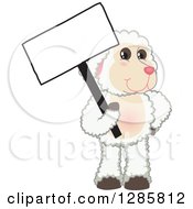 Poster, Art Print Of Happy Lamb Mascot Character Holding A Blank Sign
