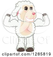 Happy Lamb Mascot Character Flexing His Muscles