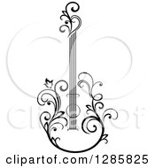 Clipart Of A Black And White Floral Guitar 4 Royalty Free Vector Illustration