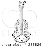 Poster, Art Print Of Black And White Floral Guitar 5