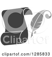 Clipart Of A Grayscale Feather Quill Pen And A Scroll Royalty Free Vector Illustration