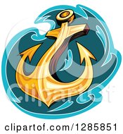 Poster, Art Print Of Golden Ships Anchor With A Turquoise And Teal Splash