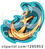Poster, Art Print Of Golden Ships Anchor With A Turquoise And Teal Splash 3