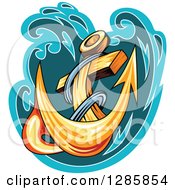 Poster, Art Print Of Golden Ships Anchor With A Turquoise And Teal Splash 4