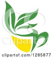 Poster, Art Print Of Green And Yellow Tea Cup With Leaves 7