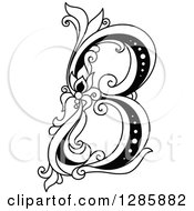 Poster, Art Print Of Black And White Vintage Floral Capital Letter B